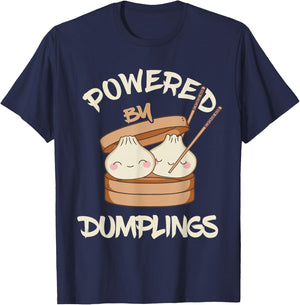 Powered By Dumplings Asian Food Dumpling Foodie Dim Sum T-Shirt - T-Shirt | Navy