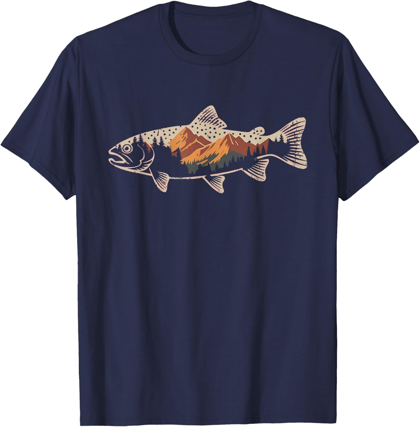 Fishing Bass Fish Mountain Star Fisherman Art Men Women Kids T-Shirt - T-Shirt | Navy