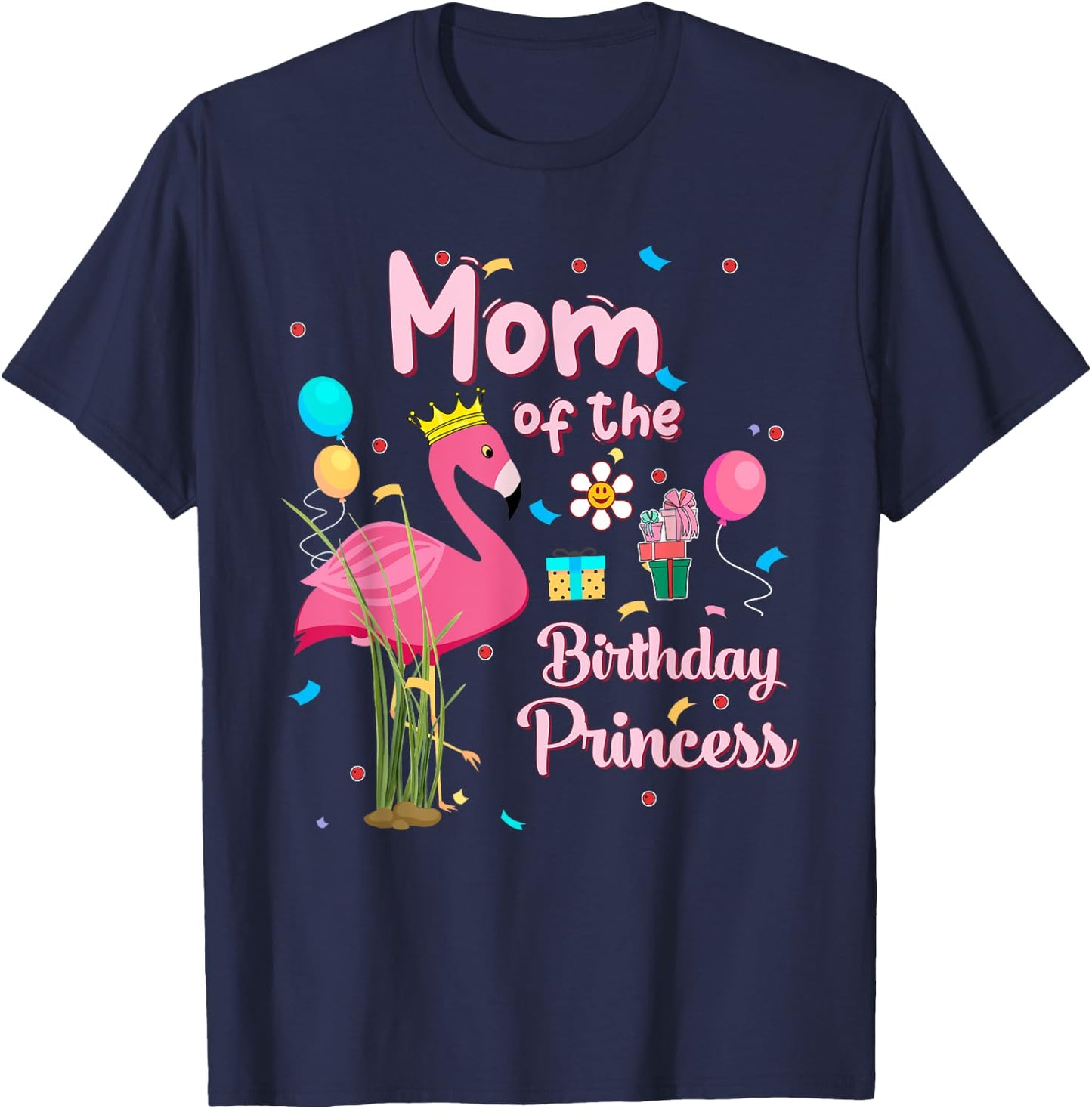 Mom of the Birthday Princess Pink Flamingo Party Squad T-Shirt - T-Shirt | Navy