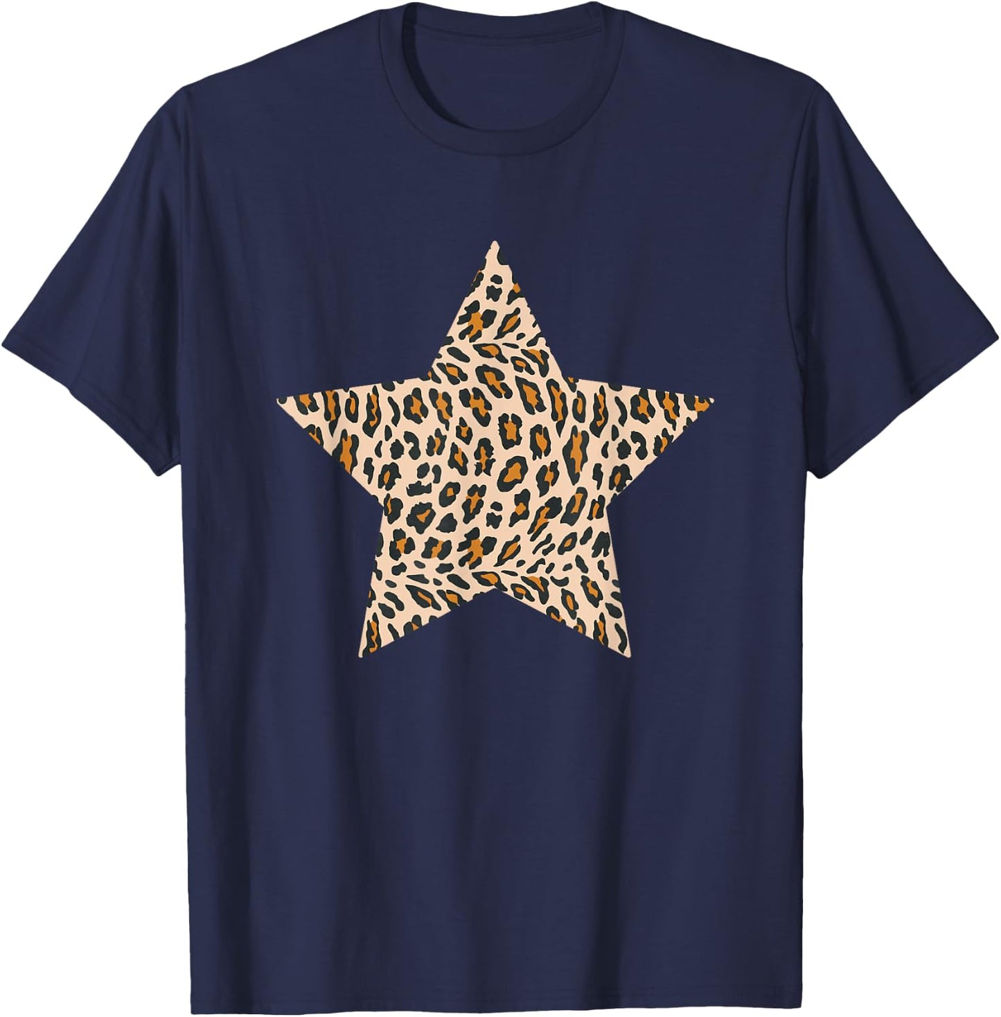 Leopard Print Star Design - Leopard Star T-Shirt - T-Shirt | Navy