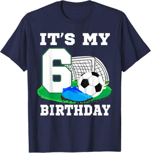It's My 6 Year Old Birthday Soccer 6th Party Boy T-Shirt - T-Shirt | Navy