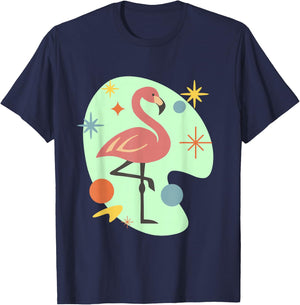 Atomic Flamingo Mid Century Modern Retro Design T-Shirt - T-Shirt | Navy