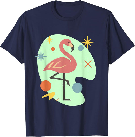 Atomic Flamingo Mid Century Modern Retro Design T-Shirt - T-Shirt | Navy