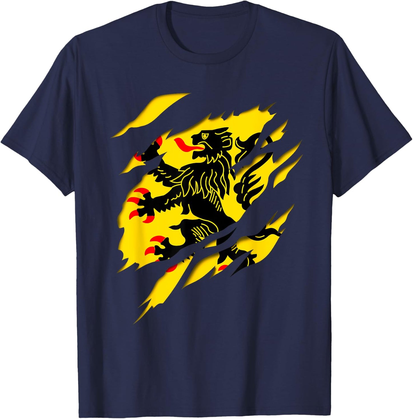 Flag Nord Pas de Calais Crest Ripped 3D Effect France , Black, S T-Shirt - T-Shirt | Navy