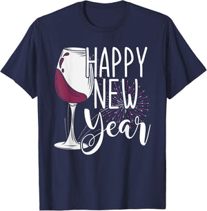 Wine Glass NYE Fireworks New Years Eve Happy New Year T-Shirt - T-Shirt | Navy