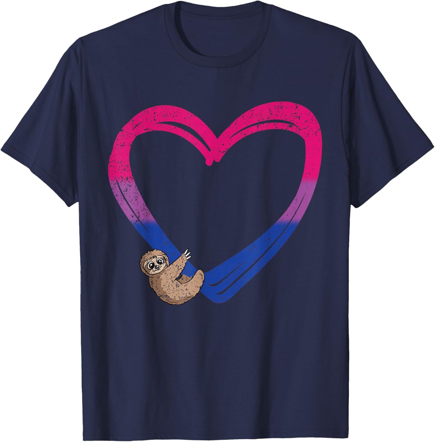 Sloth Heart Bisexual Funny Animal Pride Bi Flag LGBT-Q Ally T-Shirt - T-Shirt | Navy
