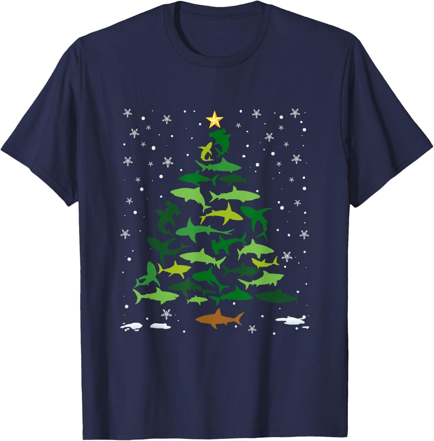 Shark Ocean Lovers Holiday Family Matching Christmas Tree T-Shirt - T-Shirt | Navy