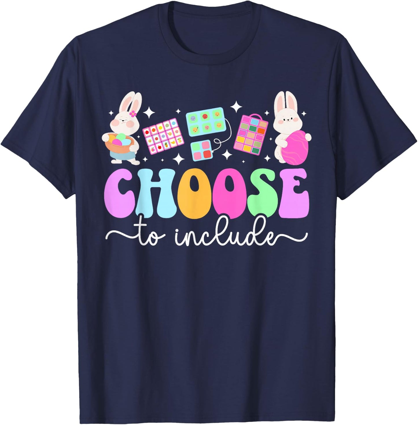 Groovy SPED Teacher Easter Bunny Special Education Teacher T-Shirt - T-Shirt | Navy