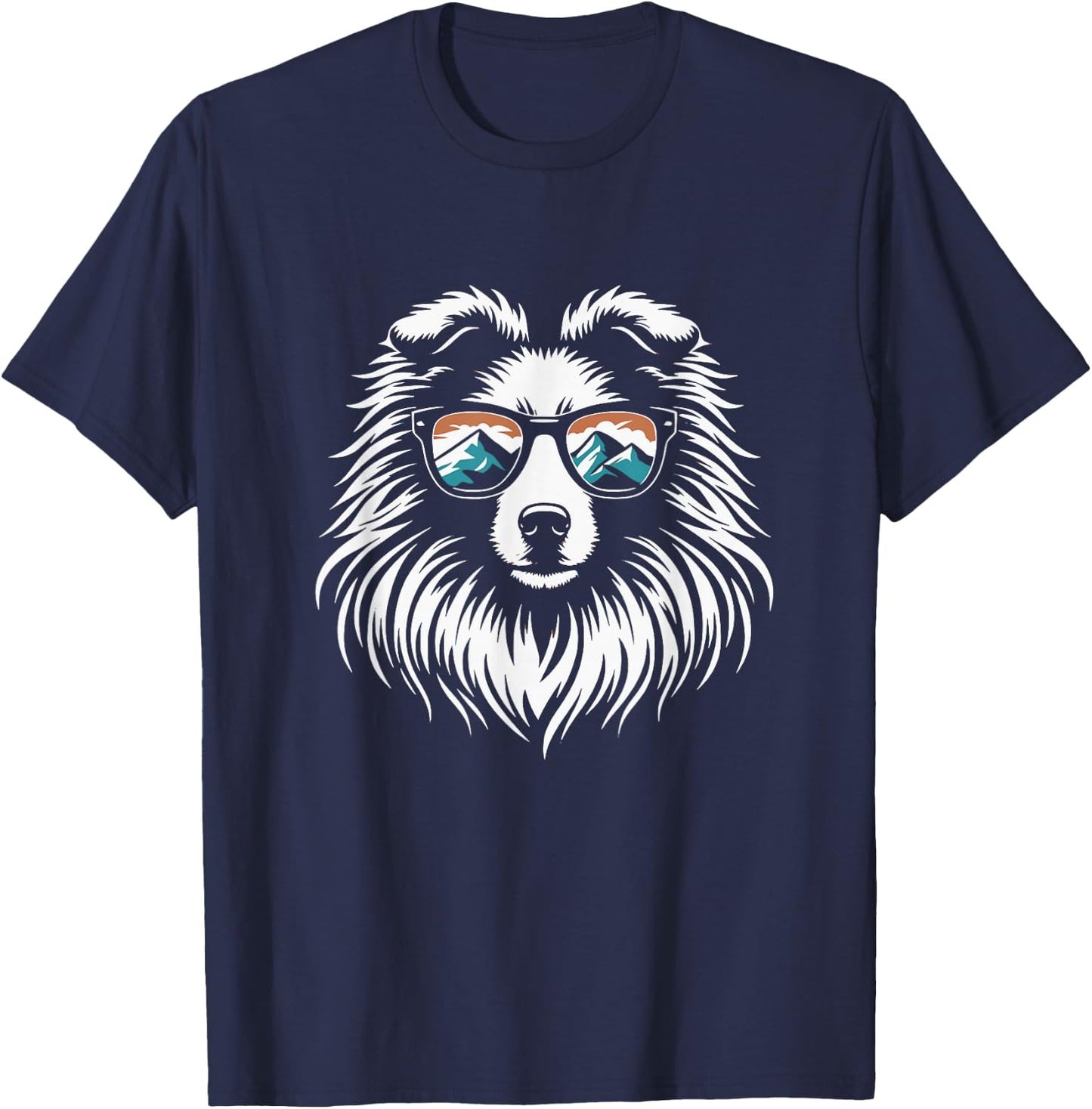 Shetland Sheepdog Dog Sunglasses Sheltie Mountain Design T-Shirt - T-Shirt | Navy