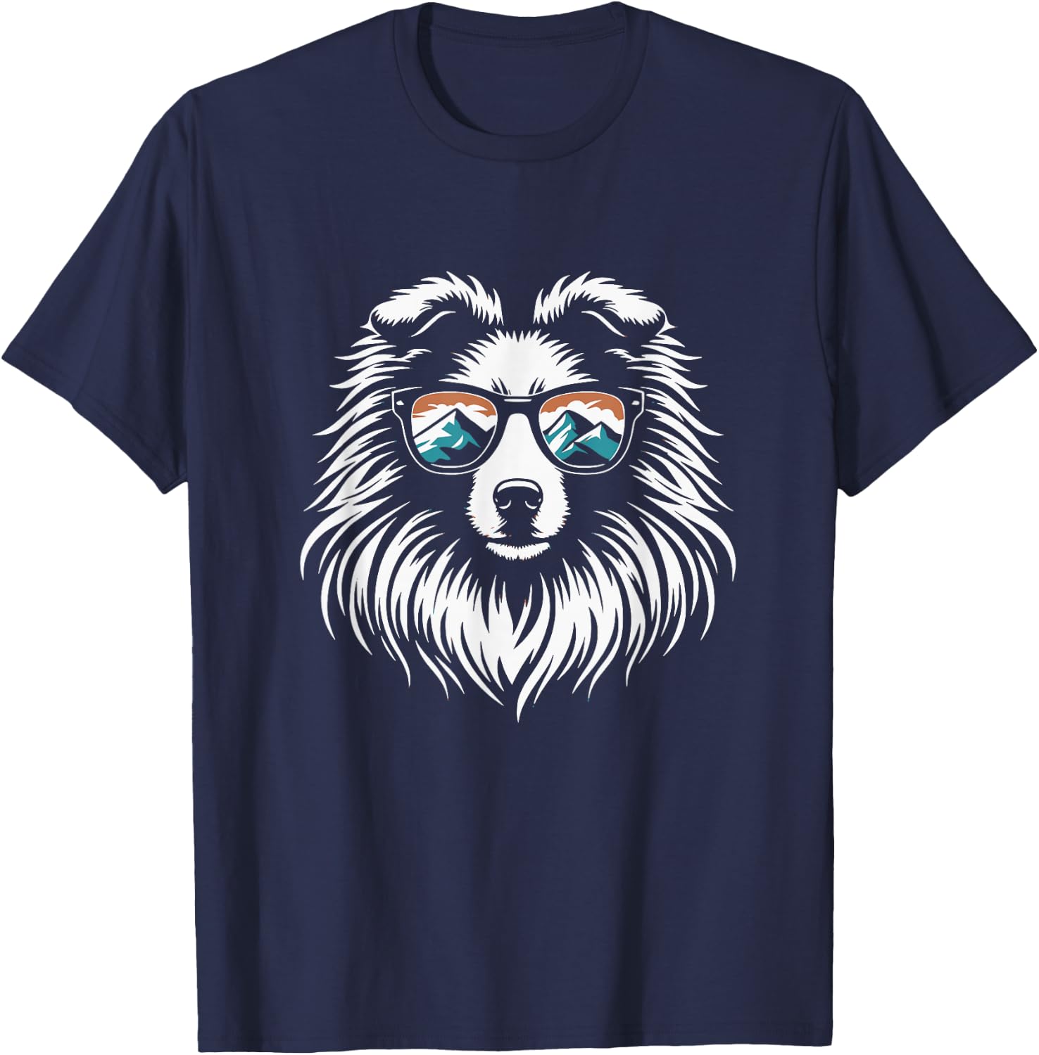 Shetland Sheepdog Dog Sunglasses Sheltie Mountain Design T-Shirt - T-Shirt | Navy