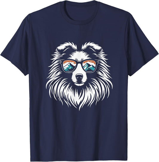Shetland Sheepdog Dog Sunglasses Sheltie Mountain Design T-Shirt - T-Shirt | Navy