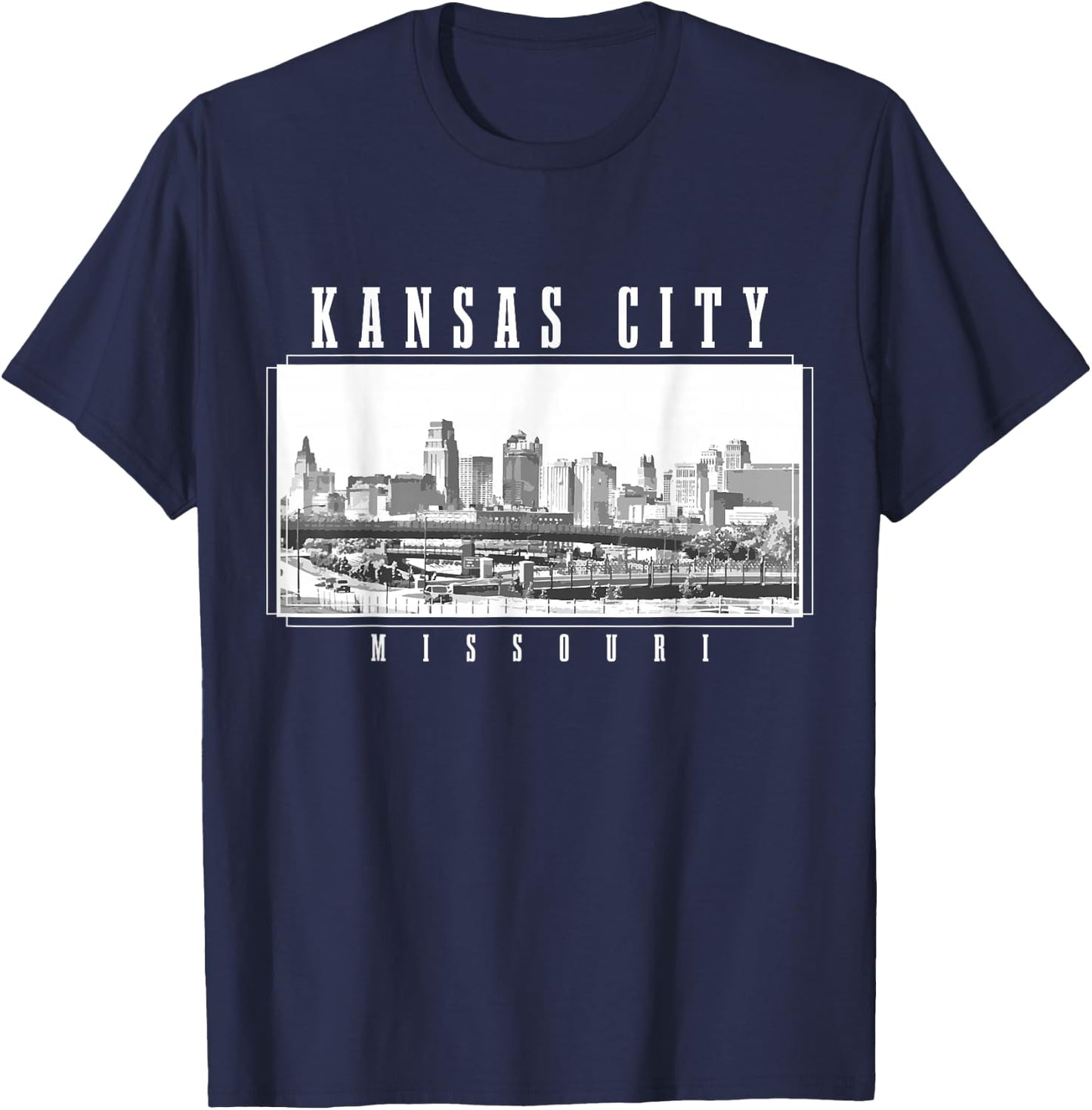 Kansas City Missouri Vintage Souvenir Skyline USA T-Shirt - T-Shirt | Navy
