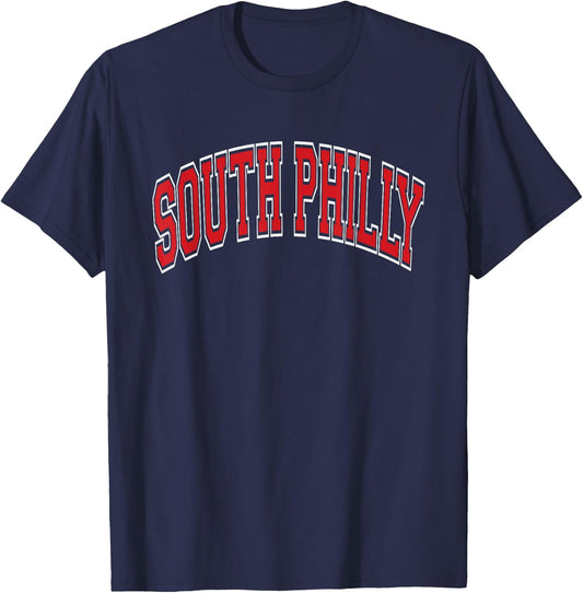 South Philly Arched Red Text T-Shirt - T-Shirt | Navy
