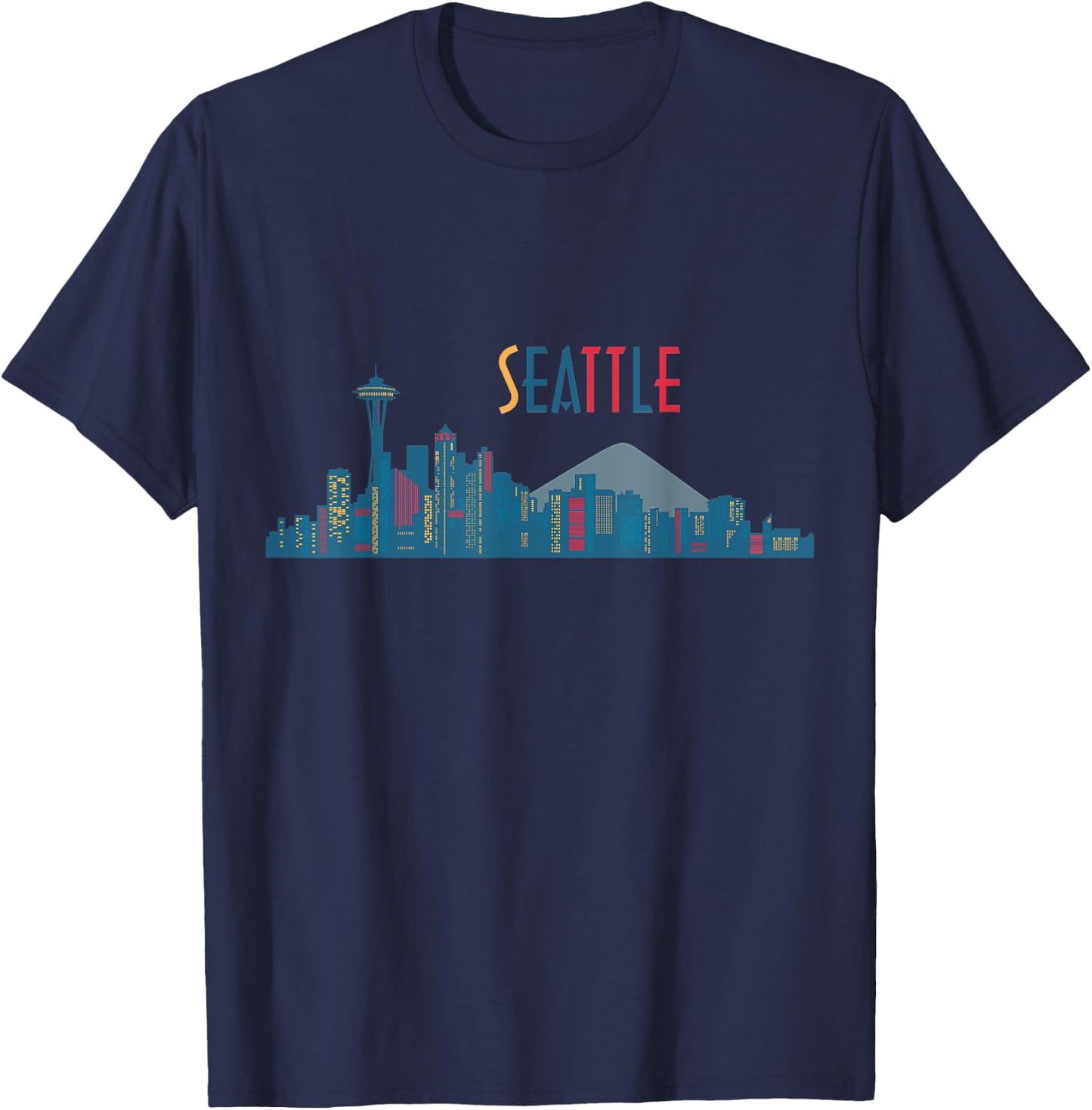 Seattle Skyline Vintage Seattle Washington T-Shirt - T-Shirt | Navy