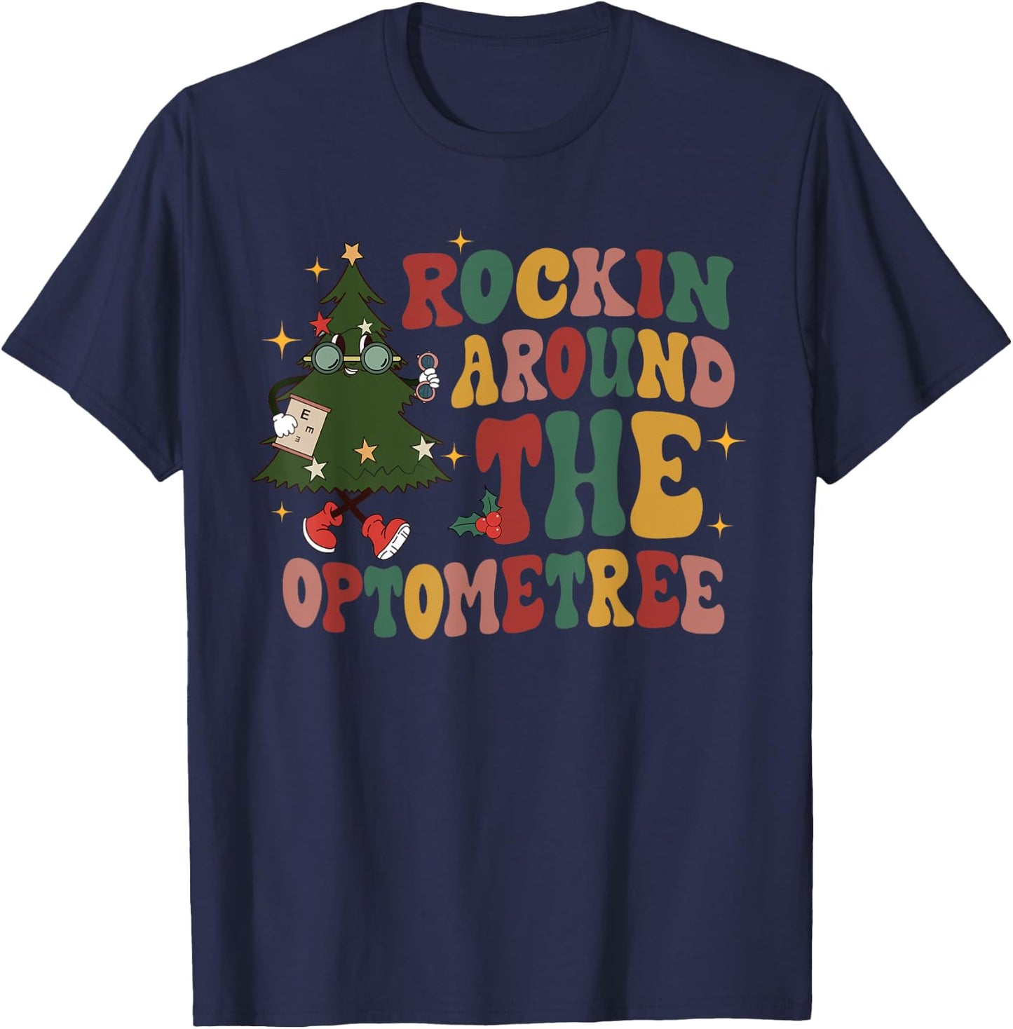 Rockin Around The Optometree Optometrist Optometry Christmas T-Shirt - T-Shirt | Navy