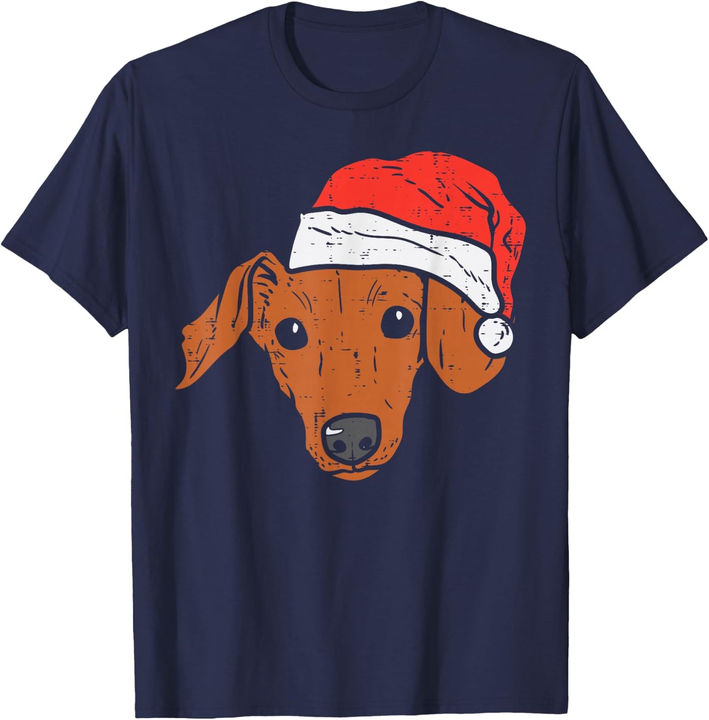 Santa Hat Dachshund Christmas Xmas Wiener Weiner Dog T-Shirt - T-Shirt | Navy