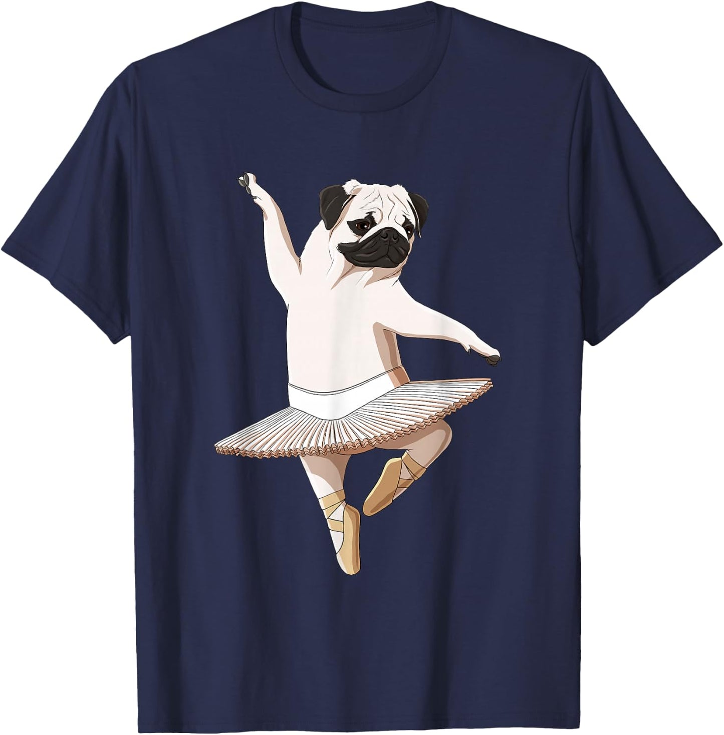 Funny Ballet Dancer Dog Ballerina Pug Men Women Girls Kids T-Shirt - T-Shirt | Navy