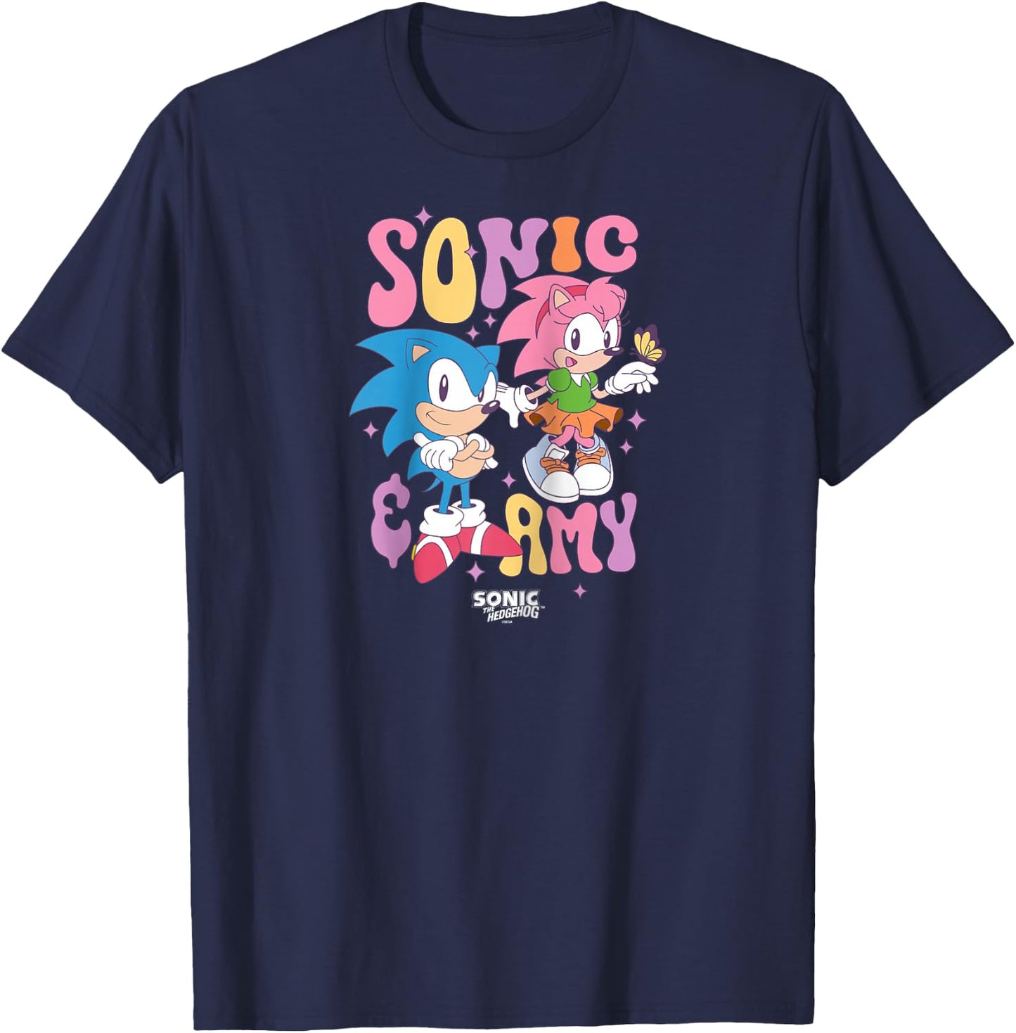 Sonic The Hedgehog Sonic & Amy Cute Vintage Shot Raglan Baseball T-Shirt - T-Shirt | Navy