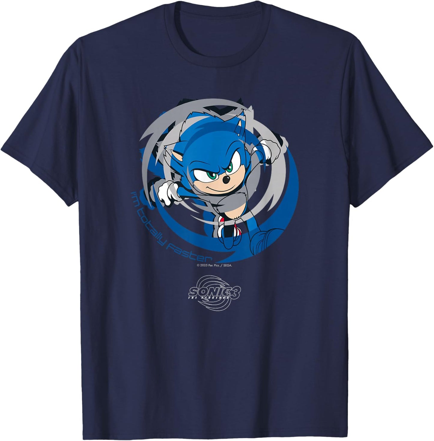 Sonic The Hedgehog 3 - Sonic I'm Totally Faster T-Shirt - T-Shirt | Navy