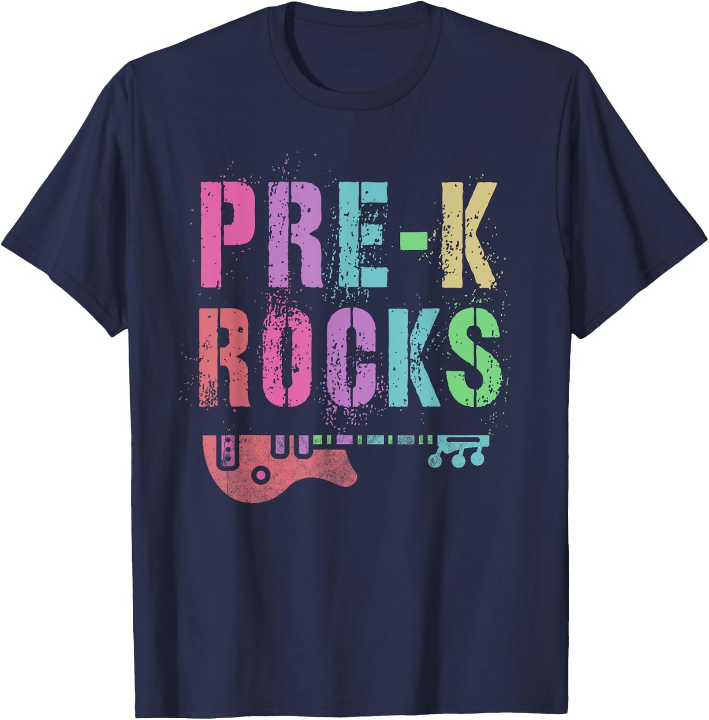 Vintage PRE-K ROCKS Teacher Rockstars I Teach ABCD Preschool Women Girls Kids T-Shirt - T-Shirt | Navy