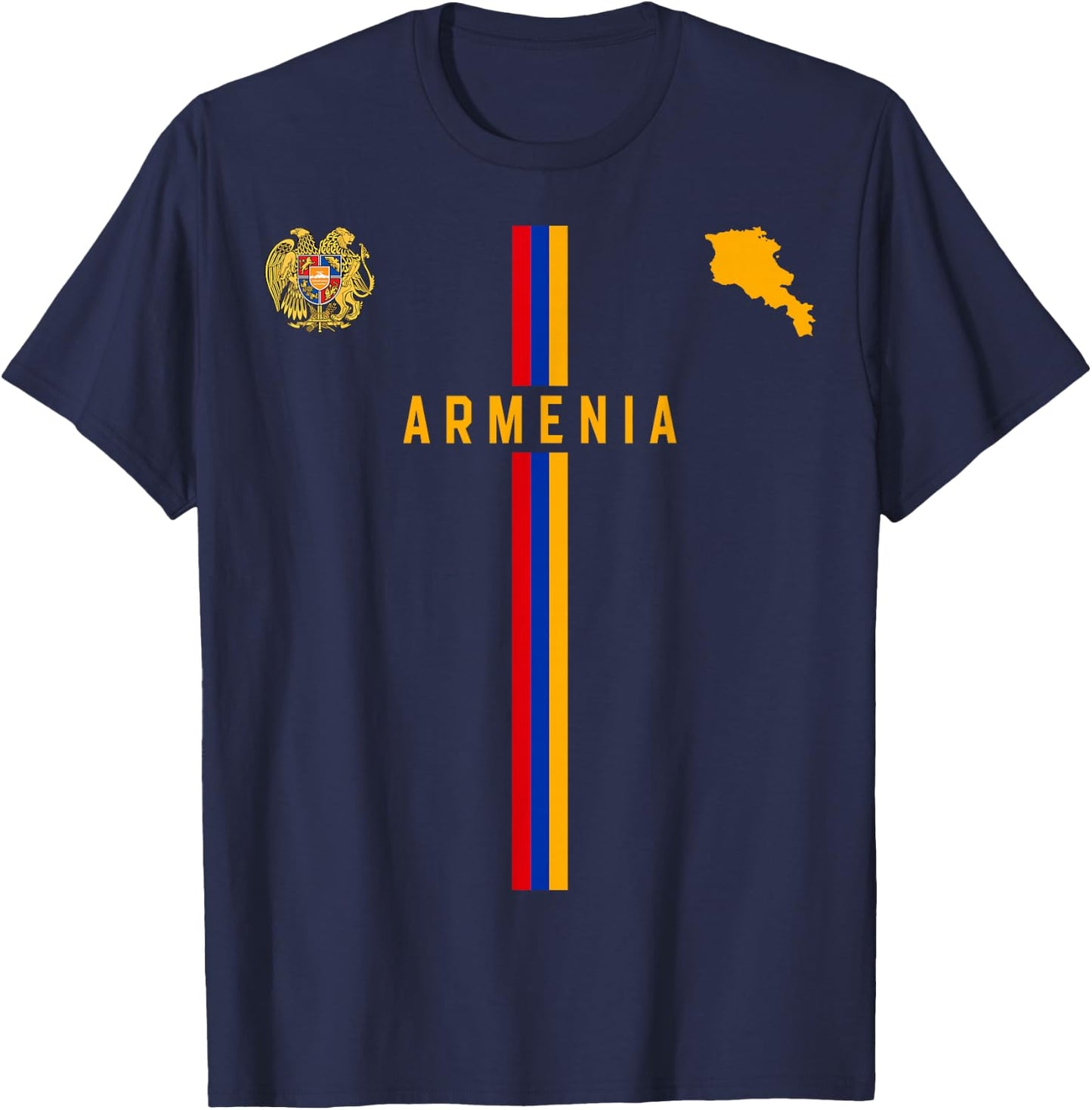 Flag of Armenia, Silhouette Map of Armenia, Coat of Arms , Black, S T-Shirt - T-Shirt | Navy