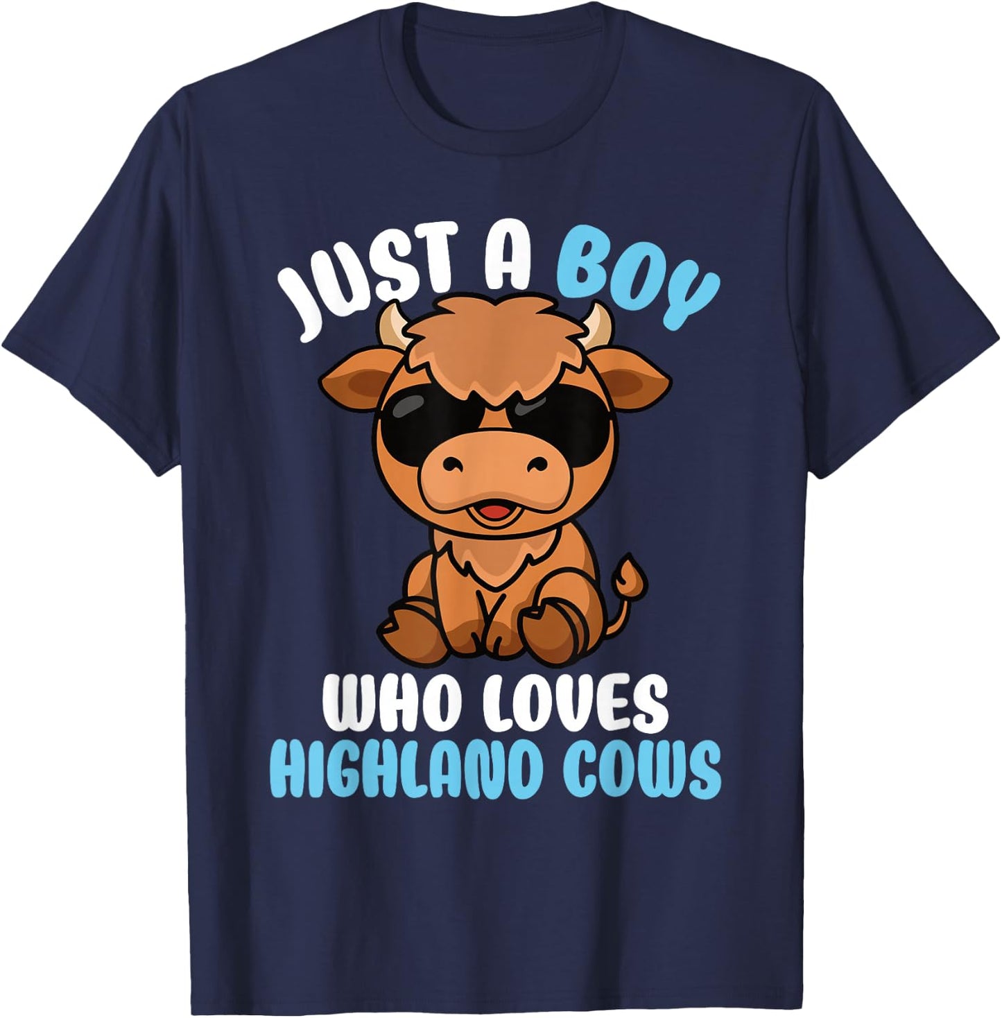 Just A Boy Who Loves Highland Cows Highland Cattle Boys Kids T-Shirt - T-Shirt | Navy