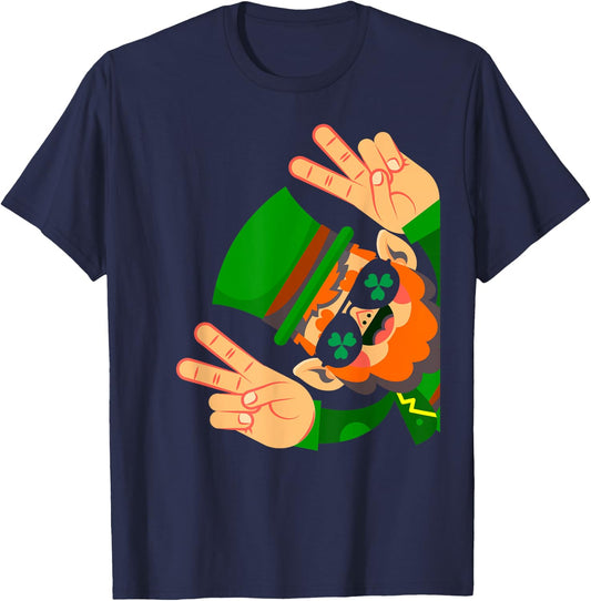 Irish Luck & Leprechaun Peace - Happy St Patrick's Day , black T-Shirt - T-Shirt | Navy