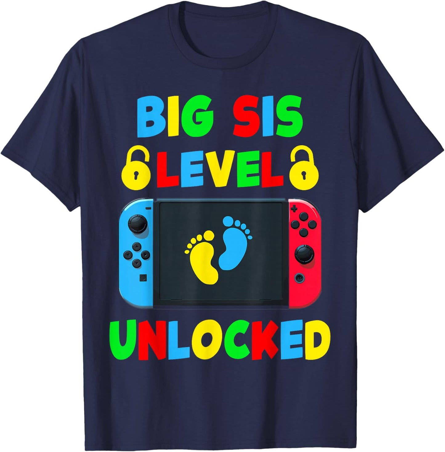 Funny New Big Sister Level Unlocked Leveled Up To Big Sis T-Shirt - T-Shirt | Navy