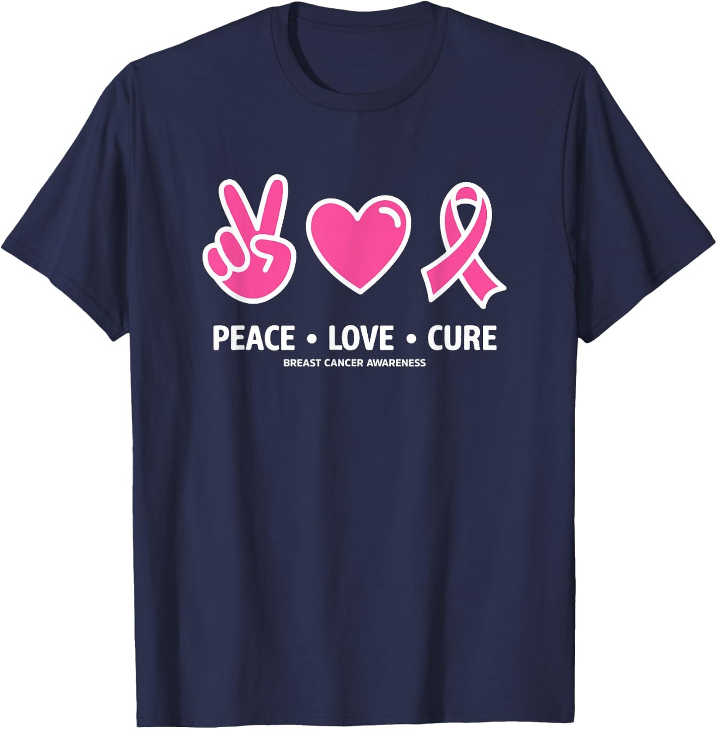 Peace Love Cure Pink Ribbon Family Breast Cancer Awareness T-Shirt - T-Shirt | Navy