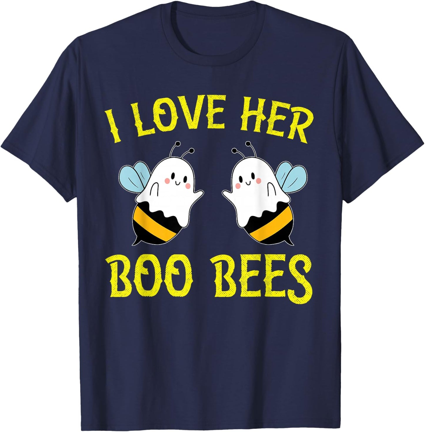 I Love Her Boo Bees Couples Halloween Adult Costume His Men T-Shirt - T-Shirt | Navy