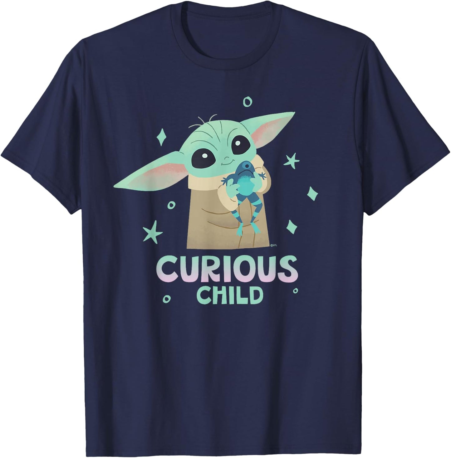 Star Wars The Mandalorian Grogu with Frog Curious Child , black T-Shirt - T-Shirt | Navy