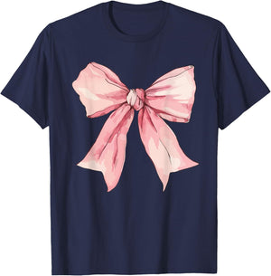 Cute Pink Coquette Bow Girls Pink Coquette Bow T-Shirt - T-Shirt | Navy