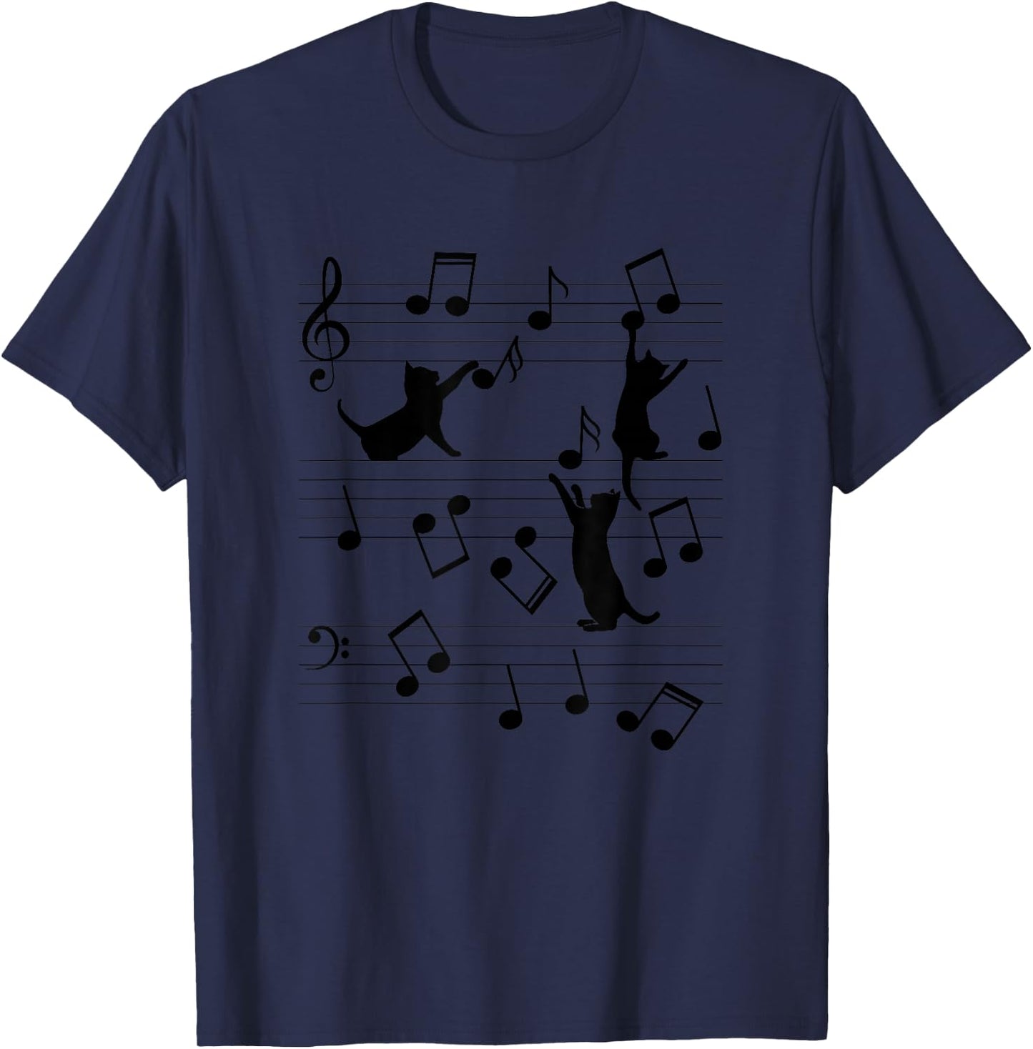 Funny Cats Playing With Music Note - Cat Lover T-Shirt - T-Shirt | Navy