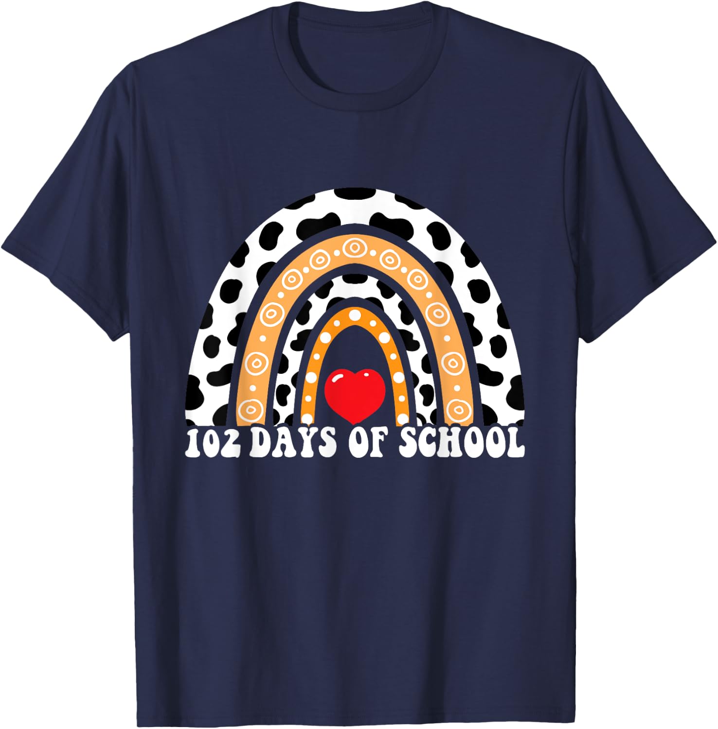 102 Days of School Rainbow Funny Dog 100th Day Kids T-Shirt - T-Shirt | Navy