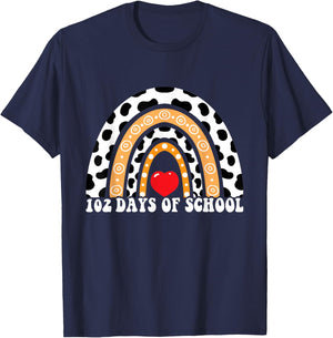 102 Days of School Rainbow Funny Dog 100th Day Kids T-Shirt - T-Shirt | Navy