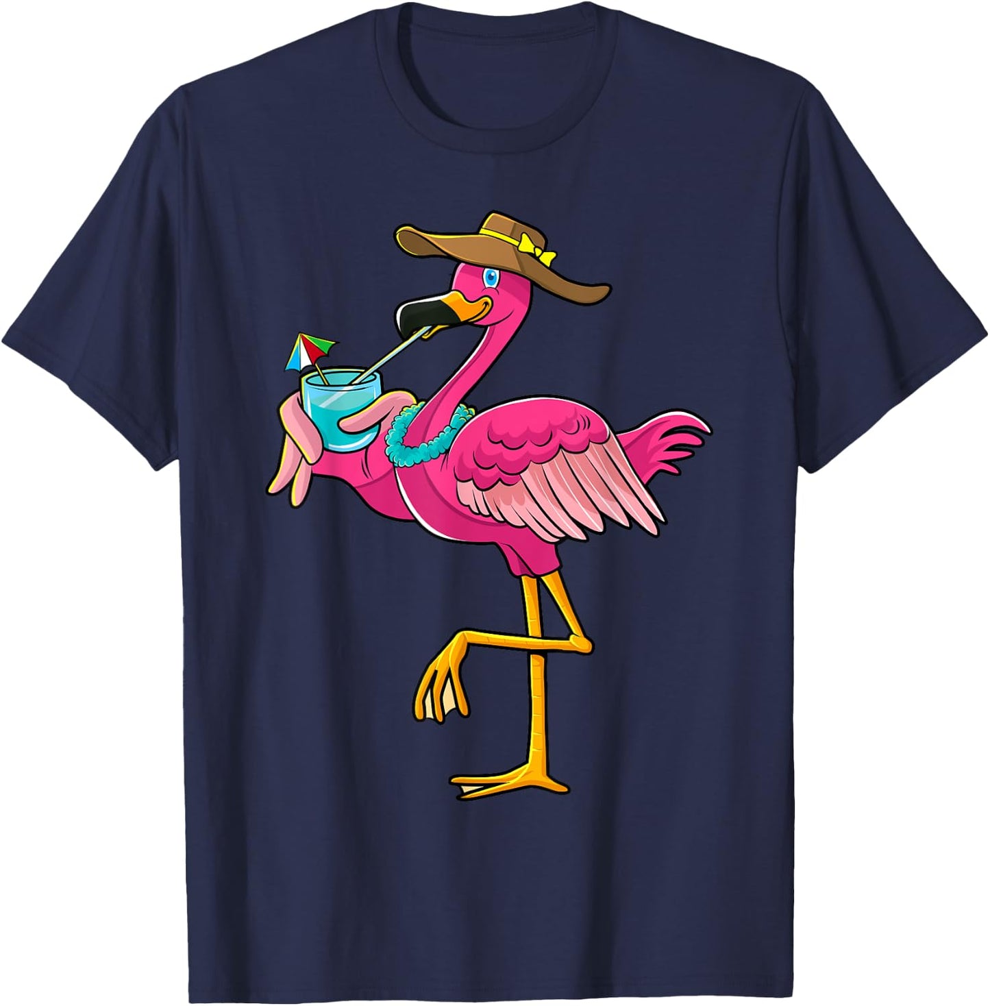 Pink Flamingo Hawaiian Summer Tropical Luau Women Kids T-Shirt - T-Shirt | Navy