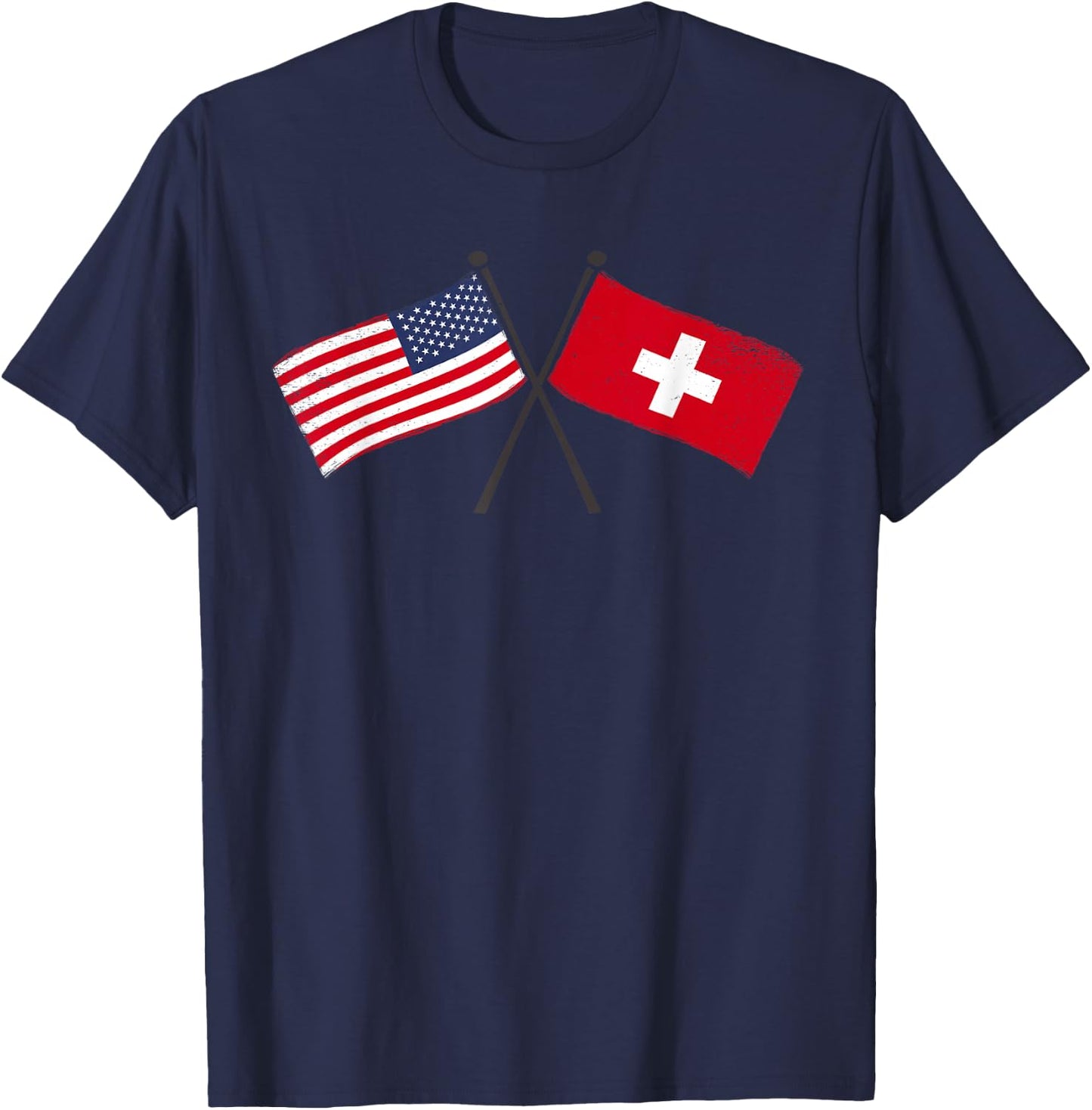 USA Switzerland Crossed Flags American Swiss Friendship T-Shirt - T-Shirt | Navy