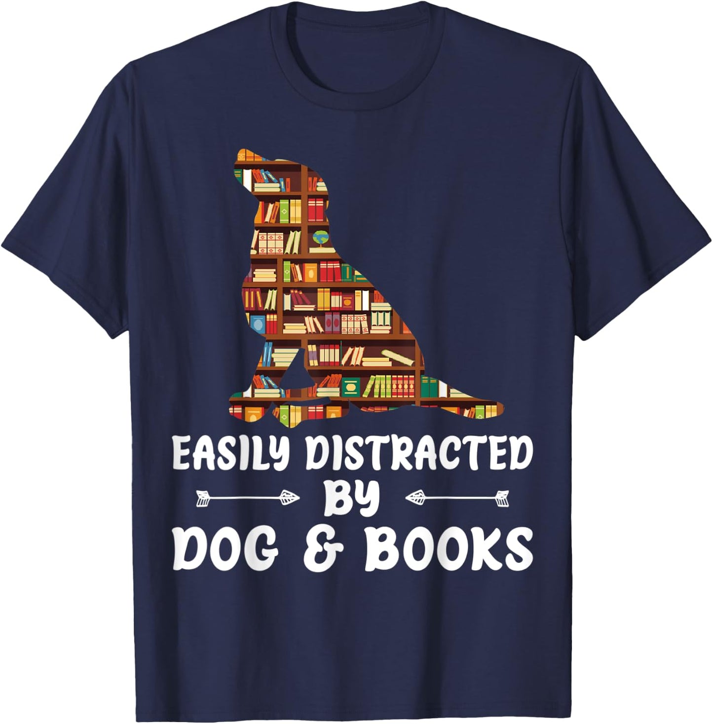 Easily Distracted By Dog And Books Reading Lover Boys Girls T-Shirt - T-Shirt | Navy