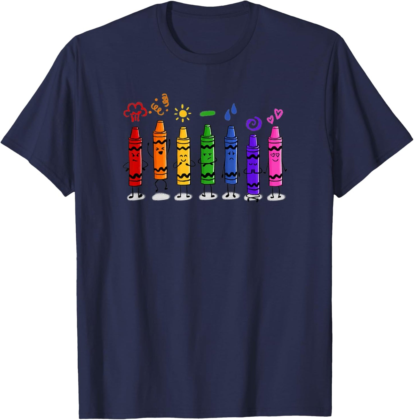 Colorful Color Crayon Attitudes Emotions of the Rainbow T-Shirt - T-Shirt | Navy