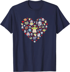 Star Wars The Mandalorian Grogu Heart Valentine's Day T-Shirt - T-Shirt | Navy
