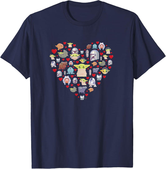 Star Wars The Mandalorian Grogu Heart Valentine's Day T-Shirt - T-Shirt | Navy