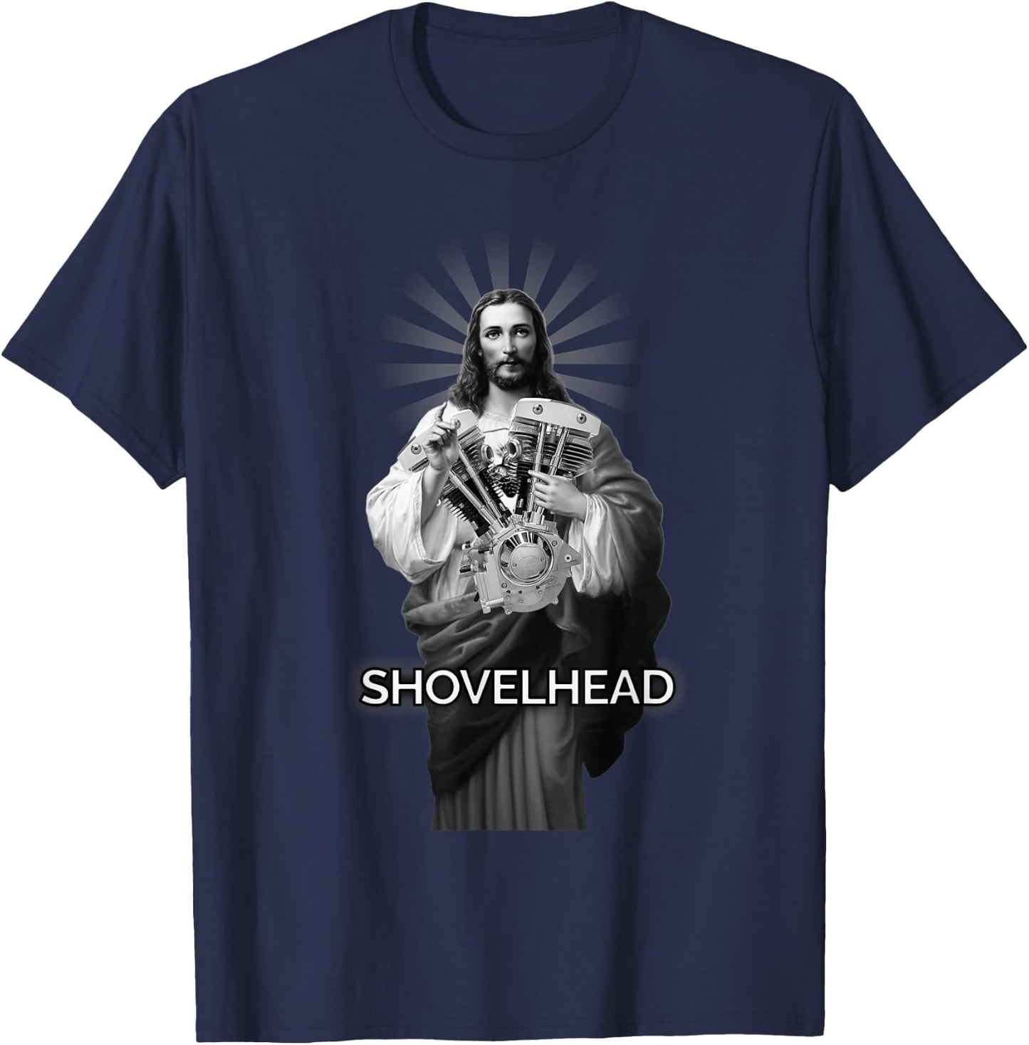 Kegel Schaufelkopf BW HD Jesus Christus Retro Motorrad Motor T-Shirt - T-Shirt | Navy