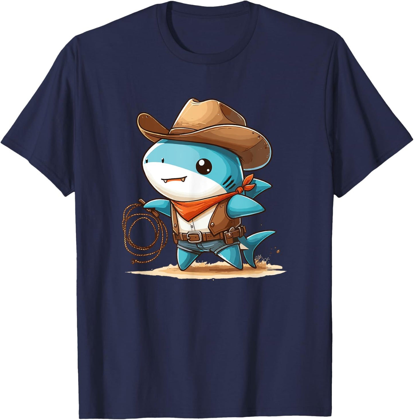 Western Rodeo Cowboy Hat Shark Texas Animals T-Shirt - T-Shirt | Navy