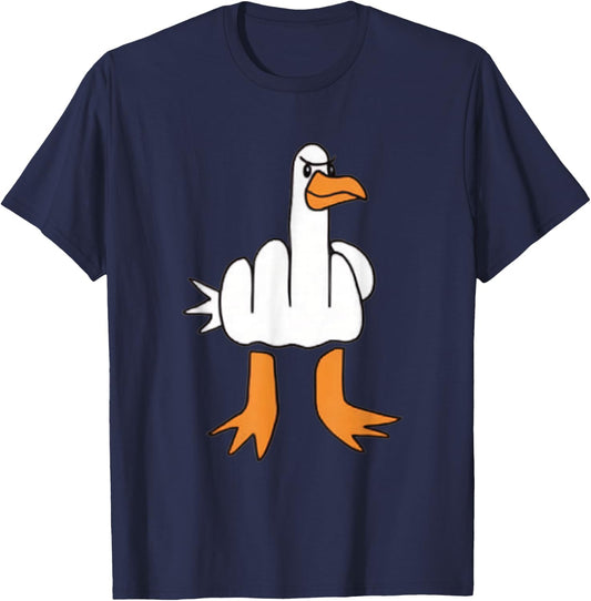 Funny Middle Finger Goose Dark Humour Funny Statement T-Shirt - T-Shirt | Navy