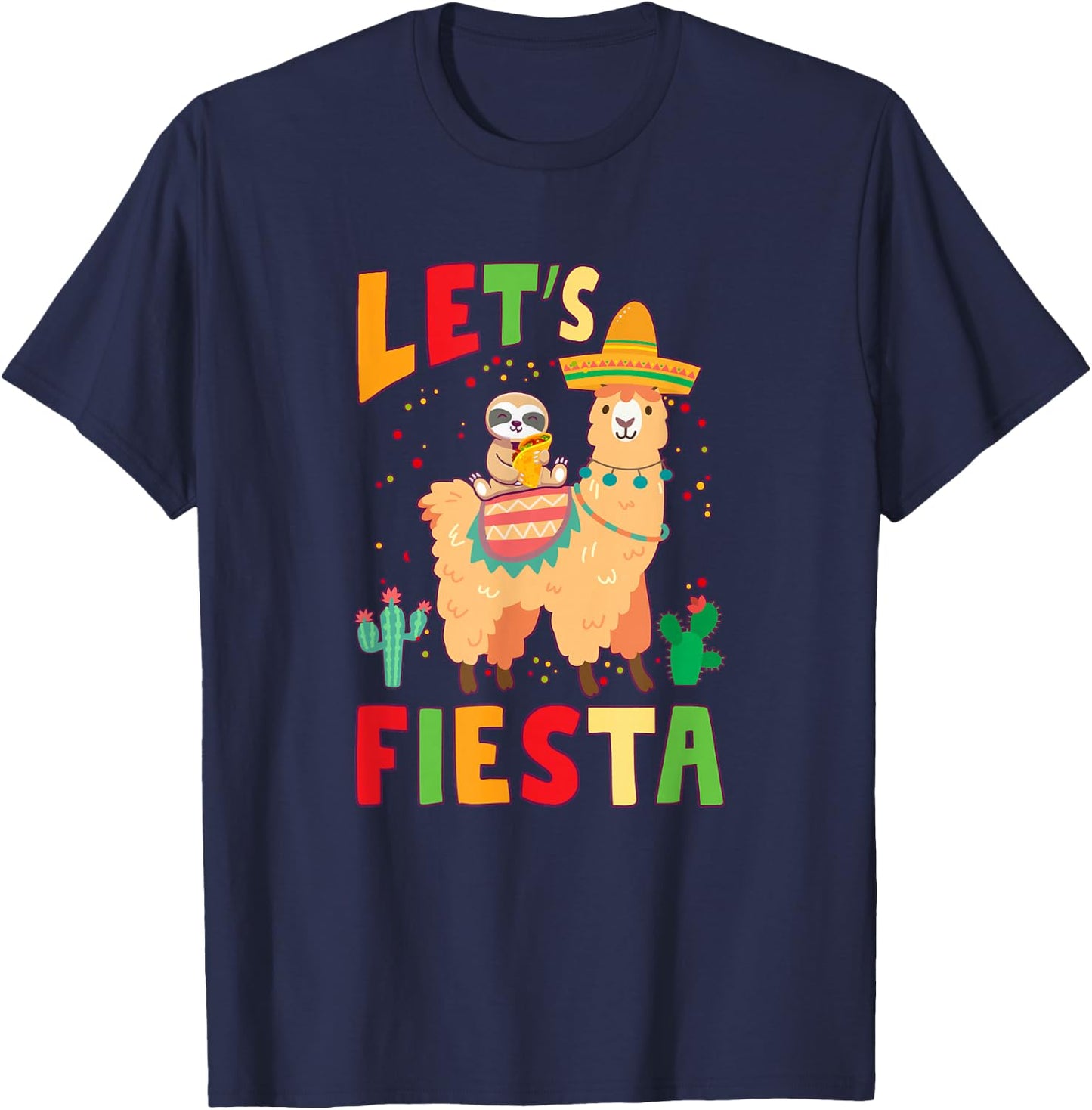 Sloth And Llama Let's Fiesta Cinco De Mayo Mexican Party T-Shirt - T-Shirt | Navy