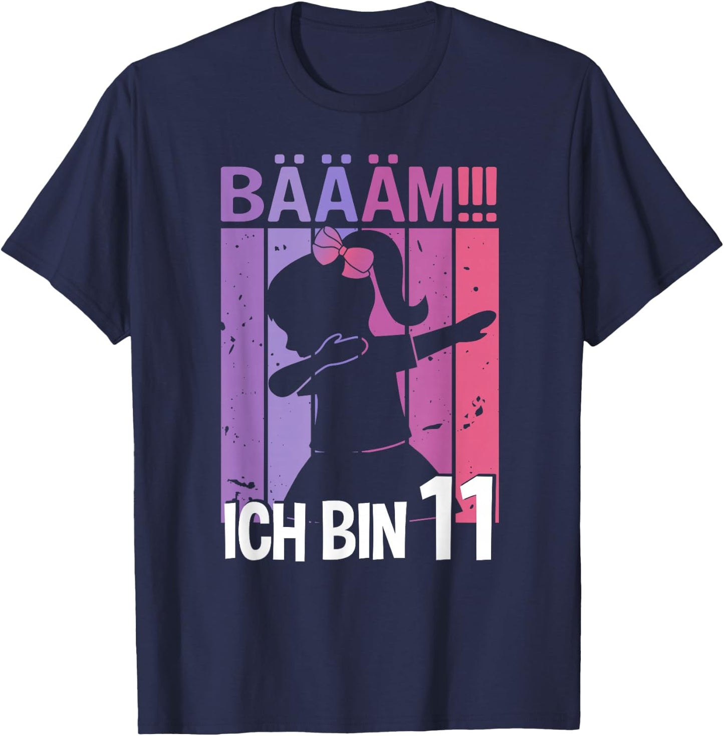 Girls' with German Text "Ich bin 11 Jahre Dab" [German Language], black T-Shirt - T-Shirt | Navy