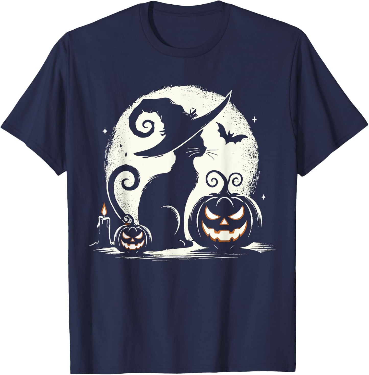 Scary Halloween Cat Costume Retro Cat Moon Women Kids T-Shirt - T-Shirt | Navy