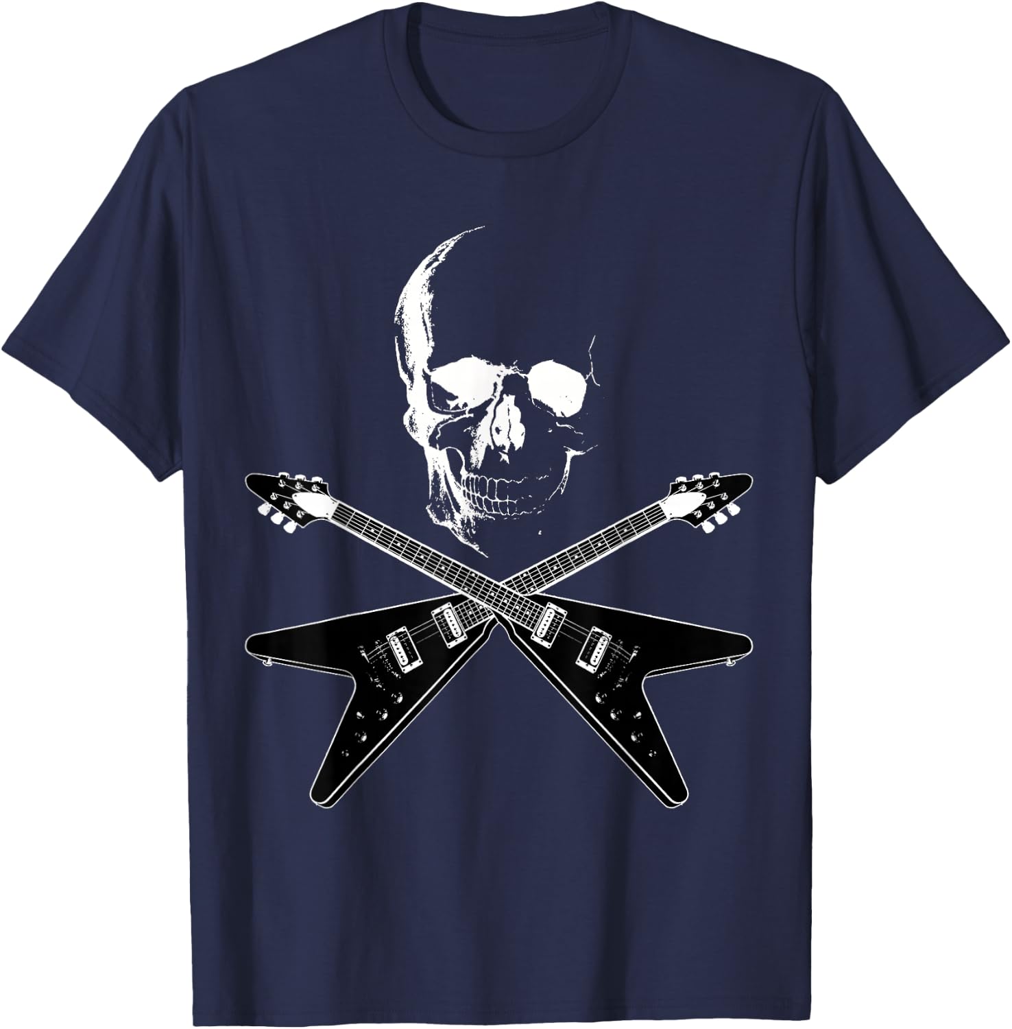 Flying V Guitar Hard Rock Heavy Metal Music Skull Outfit T-Shirt - T-Shirt | Navy
