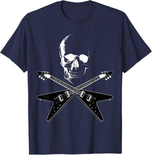 Flying V Guitar Hard Rock Heavy Metal Music Skull Outfit T-Shirt - T-Shirt | Navy