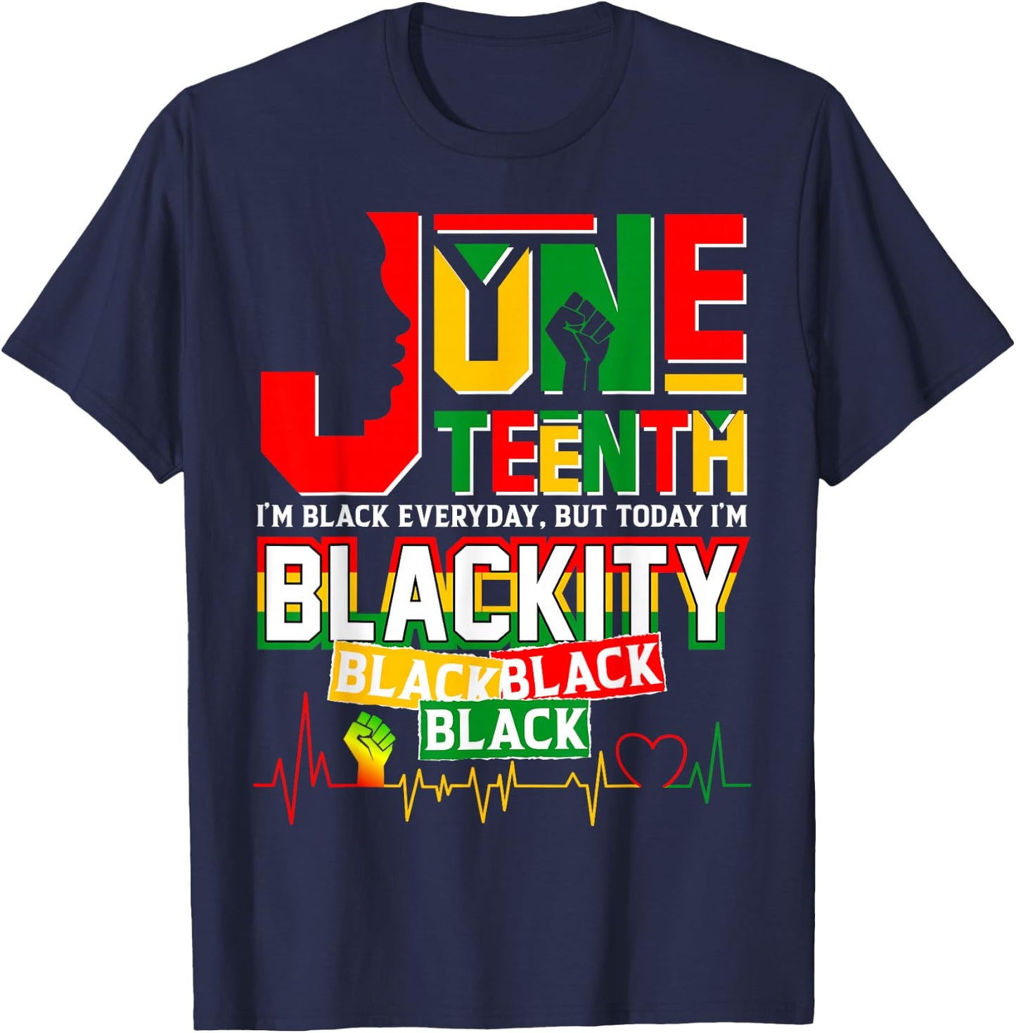 Juneteenth Blackity Heartbeat Black History African America T-Shirt - T-Shirt | Navy
